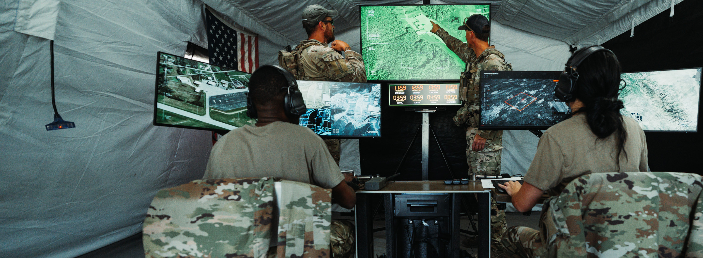 Command & Control workstations inside a tent