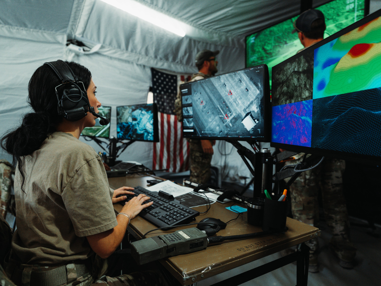 Command & Control workstations inside a tent